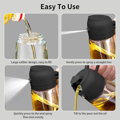 2 in 1 Oil Dispenser and Oil Sprayer, 470ml Oil Dispenser Bottle Spray and Pour, Glass Olive Oil Sprayer for Cooking, Food-Grade Oil Spray Bottle ...