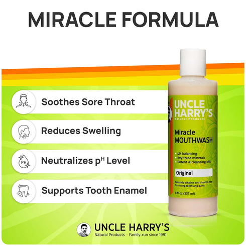Uncle Harry's Natural Alkalizing Miracle Mouthwash | Adult & Kids Mouthwash for Bad Breath | pH Balanced Oral Care Mouth Wash & Mouth Rinse (8 fl ...