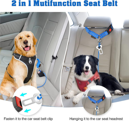 Chew Proof Dog Car Seat Belt, 2 in 1 Steel Cable Dog Car Accessories Headrest Restraint Dog Seat Belt for Medium Large Dogs Chewer Heavy Duty Dog ...