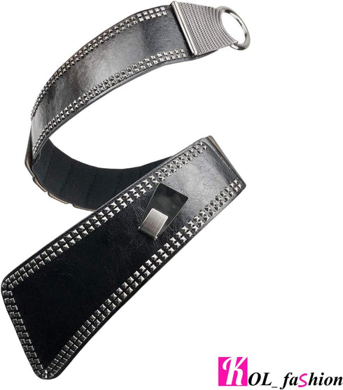 Women's Fashion Vintage Wide Waist Belt Elastic Stretch Cinch Belts With Interlock Buckle, Black, One Size...
