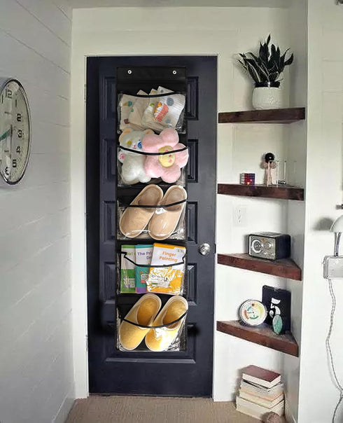 Clear Crystal Hanging Shelves Over The Door Organizer Storage for Closet with 5 Pockets Organizer for Bedroom Bathroom, 2 Pack?Black?...