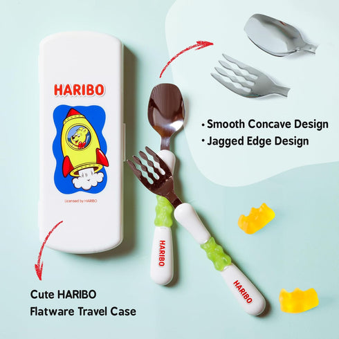 HARIBO Goldbear Spoon and Fork Set with Travel Case - Kids & Toddlers Stainless Steel Flatware Set with Storage Case, Premium & BPA Free Kids Trav...