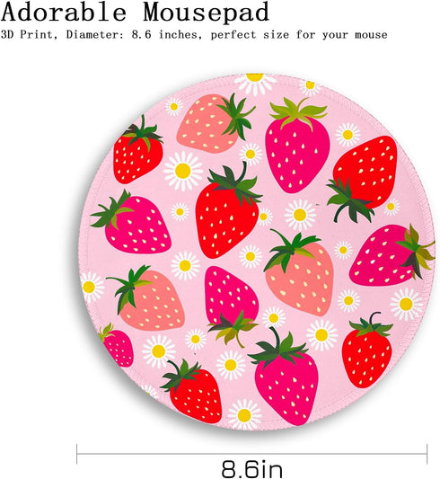 Gctriki Strawberry Mouse Pads for Desk, Cute Small Round Mousepad with Stitched Edge Non-Slip Rubber Base, Comfortable Computer Mouse Pad for Lapt...