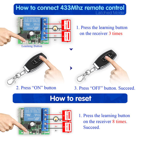 DieseRC 433Mhz Universal Wireless Remote Control Switch DC 12V 1CH RF Relay Receiver Module with 5 Transmitters EV1527 Learning Code Remote Switch...
