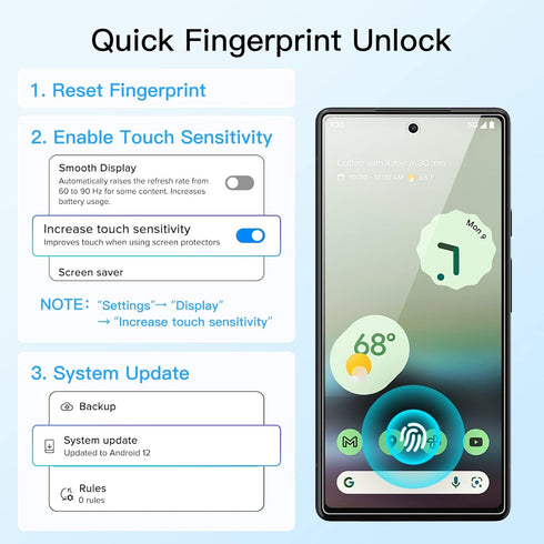 JETech Screen Protector for Google Pixel 6a 6.1-Inch with Camera Lens Protector, Easy Installation Tool, Fingerprint Compatible, Tempered Glass Fi...