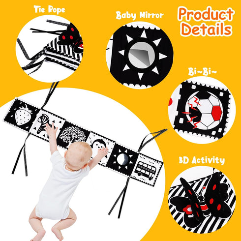 4 PCS Black and White High Contrast Baby Toys 0-3-6 Months Newborn Essential Montessori Toys for Babies Crinkle Sensory Book for Brain Development...