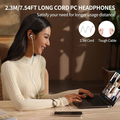 USB Headsets with Microphone for PC 7.5 Ft Cable, USB A Headphones for Computer, Wired USB A Earbuds with Mute Stereo Noise Canceling Cord Earphon...