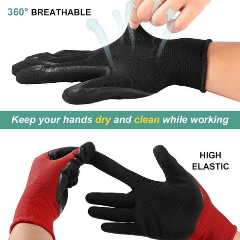 Trifabricy Garden Gloves for Women/Men - 6 Pairs Breathable Natural Latex Gardening Gloves with Grip, Outdoor Hard-wearing Protective Work Gloves ...