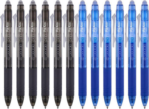 ParKoo Retractable Erasable Gel Pens Clicker Fine Point 0.7 mm, No Need for White Out, 6 Black/6 Blue Ink for Completing Sudoku and Crossword Puzz...