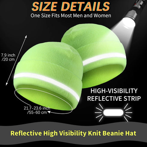 4 Pieces Reflective Hats for Men High Visibility Safety Knit Hats Unisex Winter Reflective Hat Cold Weather Running Winter Beanie Knitted Beanie w...