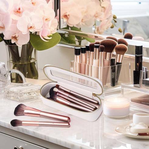 Clear Makeup Bag Portable Brush Bag transparent Travel Cosmetic Case Clear Toiletry Makeup Bag with Zipper for Women (B/White,slim)...