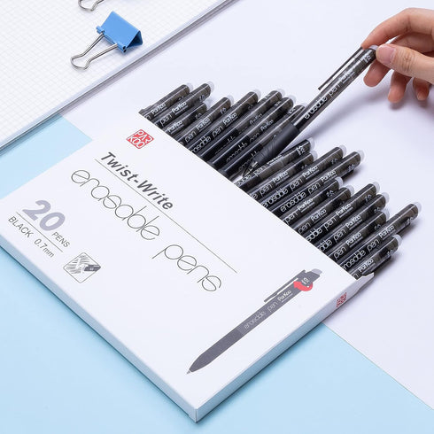 ParKoo 20 Black Retractable Erasable Gel Pens Twist-Write, Fine Point 0.7 mm, Make Mistakes Disappear, Erasable Pens for Drawing Writing Planners ...