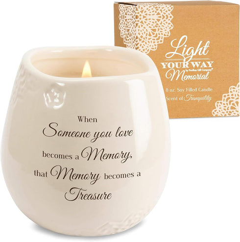 Pavilion - 8 Oz Candle Holder - Cream Beige Ceramic Candle Vessel with 100% Soy Wax, Tranquility Scent When Someone You Love Becomes A Memory Reme...