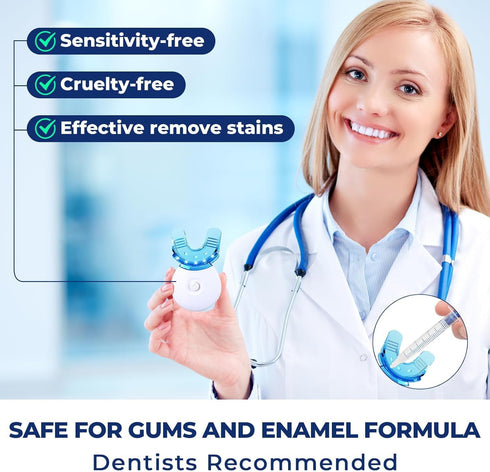 Premium Teeth Whitening Gel Kit 5 LED Laser Light System Safe for Sensitive Teeth, Soft Duplex Silicone Mouth Guard Free Teeth Shade Guide...