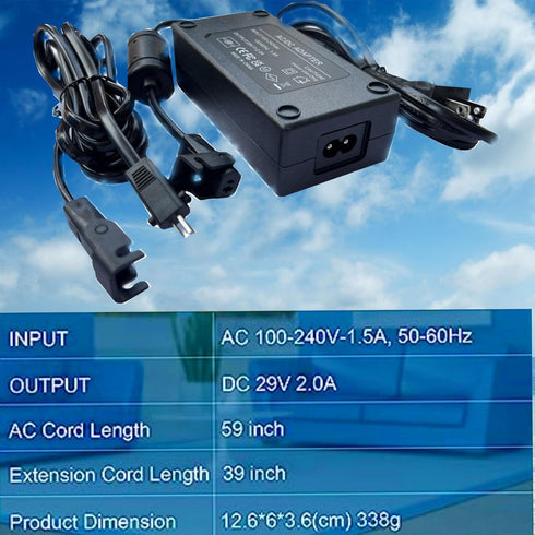 Power Recliner Power Supply, 2-Pin 29V 2A Adapter AC/DC Switching Power Supply Universal Adapter with Extension Cord, Compatible with Car Lift Cha...