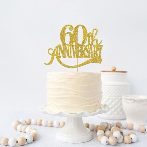 Gold Glitter 60th Anniversary Cake Topper - for Happy 60th Wedding Anniversary / 60th Birthday Party/Cheers to 60 Years Party Decorations...