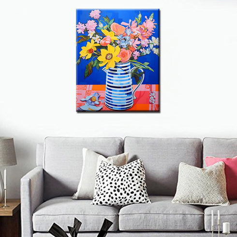 Tucocoo Blue White Jug Paint by Bumbers for Adults Graffiti Purple Background Colorful Flowers DIY Paint by Numbers Acrylic Paint Canvas Women Pai...