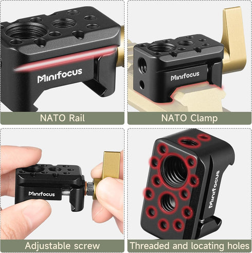 NATO Clamp, NATO Rail Lock Clamp Quick Release with 1/4" 3/8" ARRI Thread, Standard NATO Clamp for Camera Cage Friction Arm Ballhead Cold Shoe Mon...