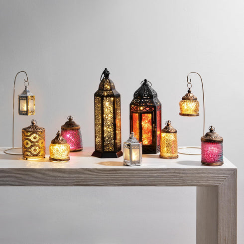LampLust Gold Mini Lanterns for Centerpieces, 6 Pack LED Star Lantern, Batteries Included, Small Ramadan Lanterns Decorative Indoor, Ramadan Decor...