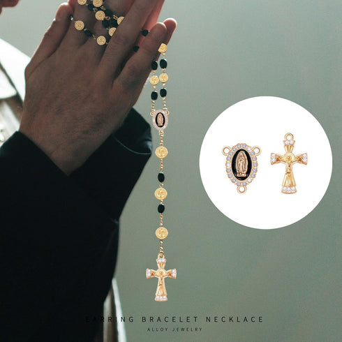 36 Pieces Rosary Kits Cross and Center Medal Charms Metal Crystal Rhinestone Virgen De Guadalupe Charms Crucifix Pendant for Diy Jewelry Making Su...