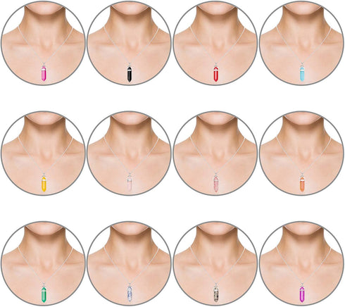12 Pieces Hexagonal Chakra Crystal Bullet Shape Gemstone Pendant Necklaces Pointed Quartz Stone Chain Necklaces Artificial Stone with Storage Bag ...