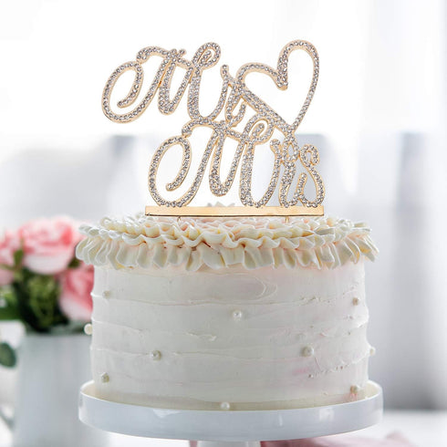 Mr and Mrs Love Cake Topper Wedding Anniversary Gold Crystal Rhinestone Party Decoration...