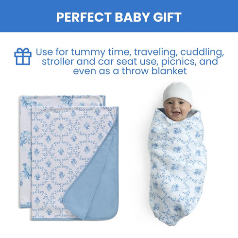 Delta Children 100% Organic Jersey Cotton Baby Receiving Blankets for Girls and Boys – 30x40 Inches - GOTS Certified (Pack of 2), Blue Botanicals...