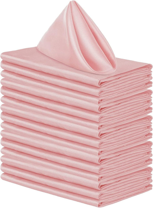 ANECO 16 Pack Square Satin Napkin Bright Silk Table Napkin Soft Smooth Fabric Table Napkin for Wedding Banquet Party Decoration, Rose Gold, 17 x 1...