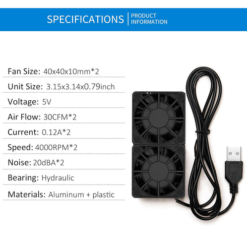 PANO-MOUNTS 40mmx2 Mini USB Radiator Fan Silent and Efficient 4010 Fan with Included 10mm Aluminum Heat Sink and Thermal Pad for Graphics Cards Ro...