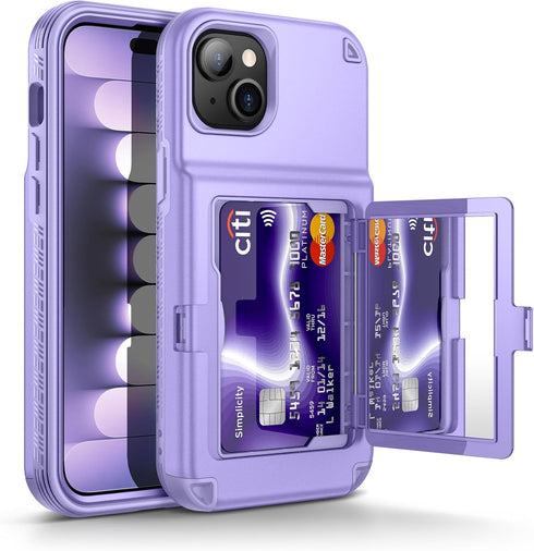 WeLoveCase for iPhone 15 Plus Wallet Case with Card Holder, Built-in Hidden Mirror, with Shockproof Heavy Duty Protection Phone Case for iPhone 15...