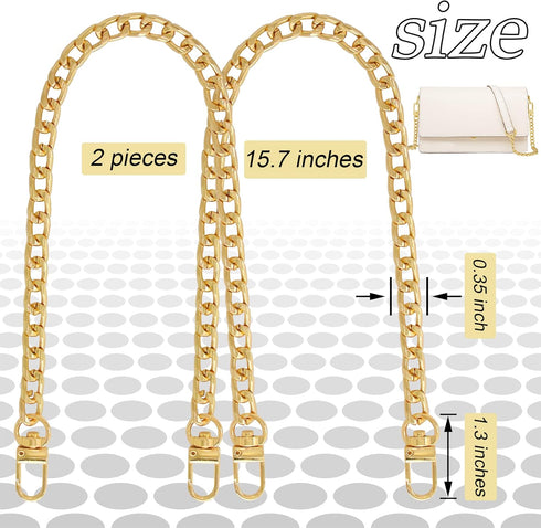 Gondiane 2Pcs Flat Purse Chain Strap Handbag Replacement Strap with Metal Buckles(15.7 Inches/40cm, Gold)...