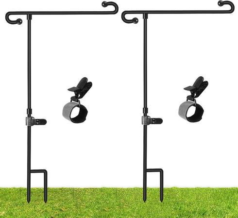 Garden Flag Stand Outside 2PCS Premium Yard Flag Holder Outside Weather-Proof Metal Powder-Coated Flagpole with Clip and Stopper for Christmas Gar...