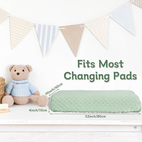 2 Pcs Changing Pad Cover 16 x 32 Inch Ultra Soft Dots Plush Changing Table Covers for Baby Girls and Boys Changing Pad Liners (Sage Green & Cream)...