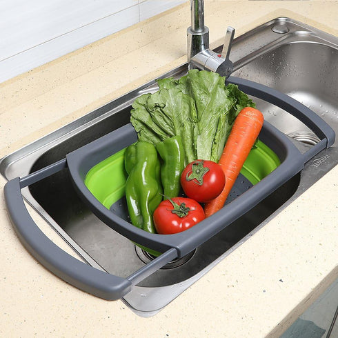Qimh Colander collapsible, Colander Strainer Over The Sink Vegetable Fruit Strainer Basket (6 Quart) with Extendable Handles, New Kitchen Essentia...