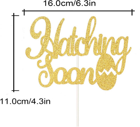 Hatching Soon Pregnancy Cake Topper Double Sided Gold Glitter Farm Themed Dinosaur Baby Shower Party Decorations...