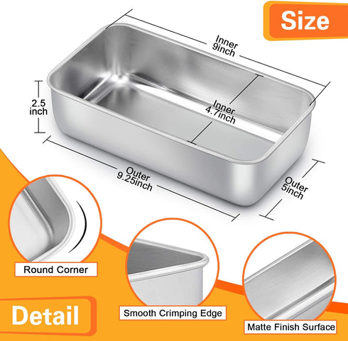 E-far Loaf Pan for Baking Bread, 9 x 5 Inch Stainless Steel Baking Loaf Pan, Metal Bakeware for Bread Meatloaf Cake Brownies, Healthy & Non Toxic,...