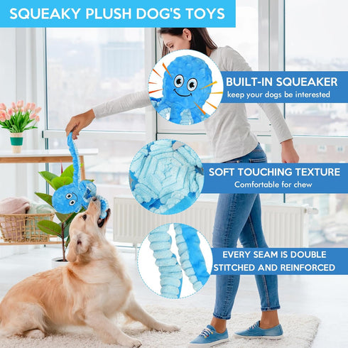 Squeaky Dog Toys Octopus Stuffed Crinkle Toy, Puppy Chew Toys for Teething, Durable Tug of War Interactive Plush Dog Toys for Puppies Small, Mediu...