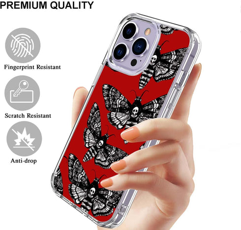 Moth Skull Case Compatible with iPhone 15 Pro, Red Horror Moth Case for iPhone 15 Pro, Unique TPU Protective Phone Case......