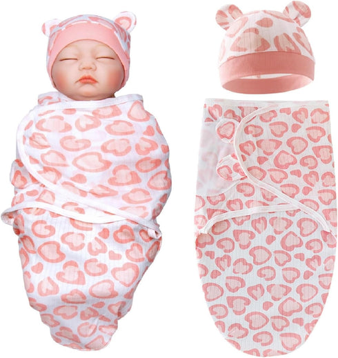 Reborn Baby Dolls Clothes Outfit Accessories Pink Heart Swaddle Blanket & Hat 2 Pcs Set for 17-22 Inch Reborn Doll Newborn Girl&Boy...