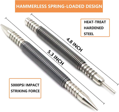 2-Piece Dual Head Nail Setter and Hinge Pin Punch Set, Hammerless 1/32?& 1/16?Spring Nail Set, 5000 PSI Striking Force Door Pin Removal Tool...