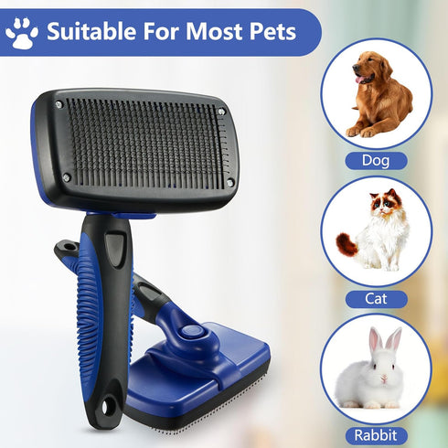 Self-Cleaning Slicker Brush Dog Grooming Brush Shedding and Grooming Tool for Pets Removes Loose Hair Cat Hair Brush for Shedding (Large, Blue)...