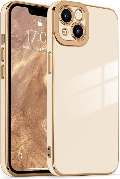 Lafunda Compatible for iPhone 13 Case Cute, Luxury Golden Edge Electroplate Case for Women Girls, Full Camera Protection Shockproof Anti-Scratch S...