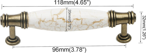 Set of 4 Marble Ceramic Handle Antique Cabinet Door Pull Modern Euro Style Furniture Drawer Kitchen Knob Handle Pull Decoration 3.78 inch(96mm) Ho...