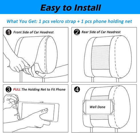 Car Headrest Phone Holder for Kids Back Seat - Compatible with iPhone, Samsung and other Cell Phones - Soft Adjustable Silicone Holding Net (for P...