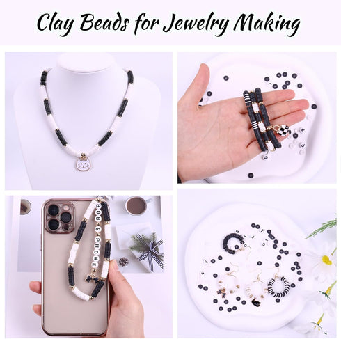Wuollgess 3500 PCS Black White Clay Beads Kit for Bracelets Making, Polymer Heishi Beads for Jewelry Making, Friendship Bracelet Kit for Adults, L...