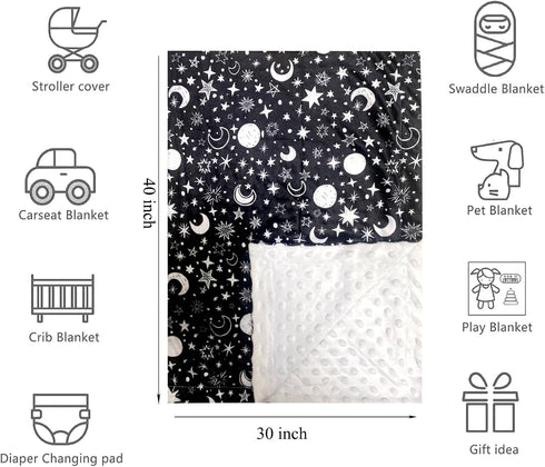 Baby Blanket for Girls Boys Black Moon Star Minky Super Soft Double Layer Receiving Blanket with Dotted Backing for Newborns Nursery Stroller Rece...