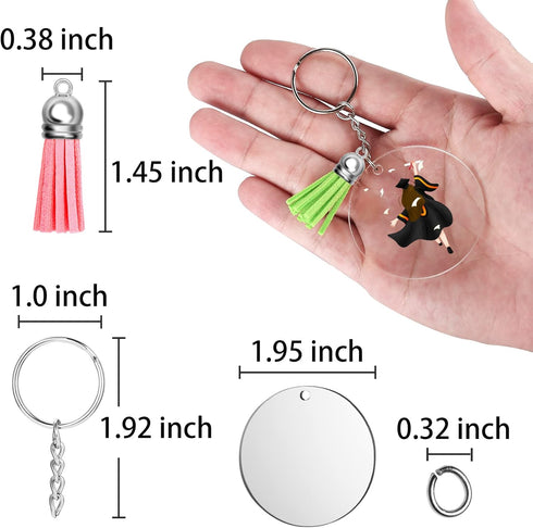 120 pcs Acrylic Keychain Blank Kit: Silver Tassels, Rings & Jump Rings for Craft, DIY Jewelry Making...