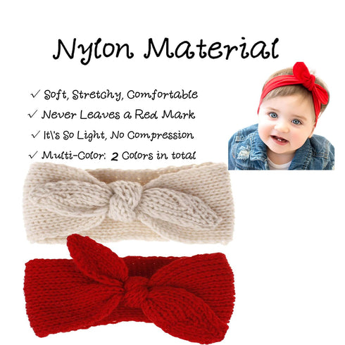 Utaly Winter Cute Kids Baby Girls Knit Rabbit Knotted Headband Headwrap Earwarmer (Red + Beige, Stretchy)...