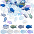 SUNNYCLUE 1 Box 90Pcs Fish Beads Fish Glass Beads Bulk Electroplated Frosted Blue Fish Animal Bead Summer Sea Ocean Animals Double Sided Loose Spa...