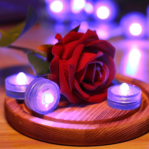 HL Submersible LED Light,Purple Small LED Light,100 Hours Waterproof Flameless Led Lights Battery Powered for Wedding Home Vase Festival Party Dec...
